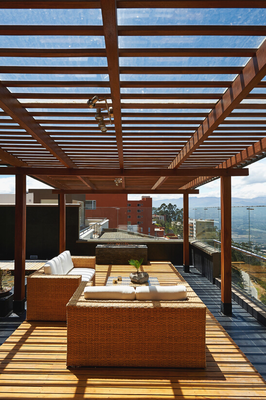 Interior design: Beautiful terrace lounge with pergola